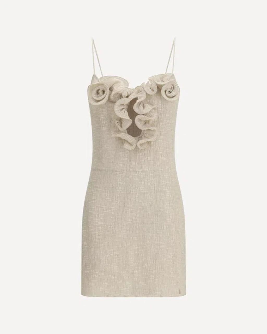 MAGDA BUTRYM Floral-appliquéd Crepe Mini Dress In Neutral Product Image