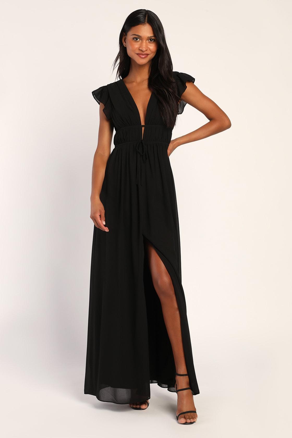 I'm All Yours Black Ruffled Maxi Dress Product Image