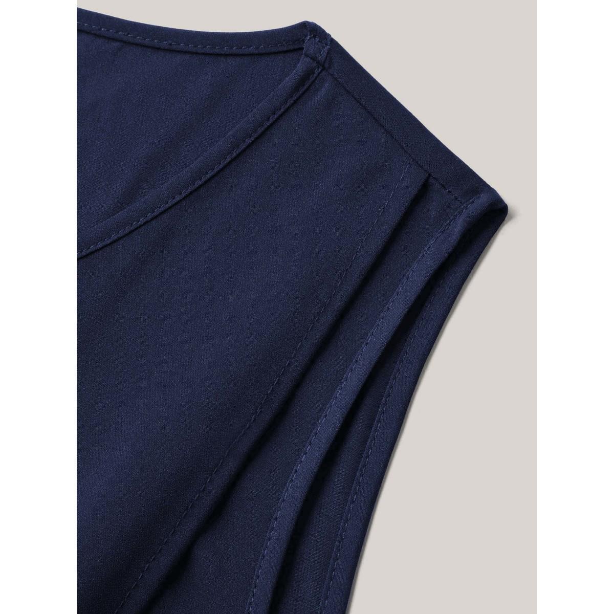 Plus Size Supersoft Essentials Notched Ruffle Layered Hem Sleeveless Dress Black Women Elegant Gathered V-neck Sleeveless Curvy Midi Dress BloomChic 28/5X Product Image