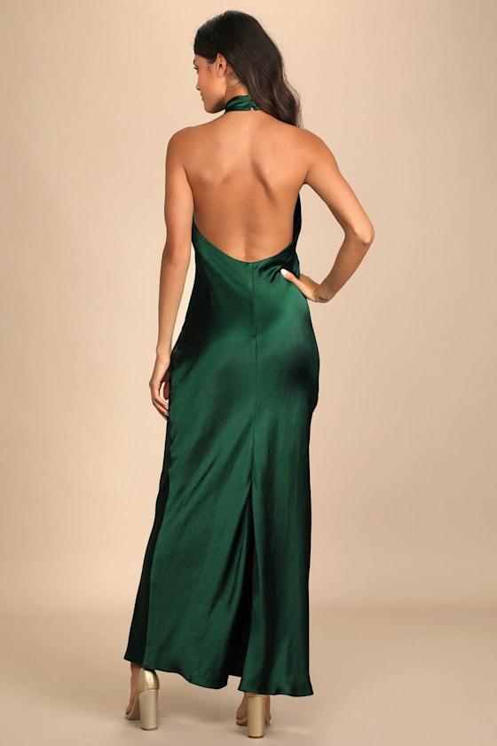 Love in Your Life Emerald Green Satin Halter Maxi Dress Product Image