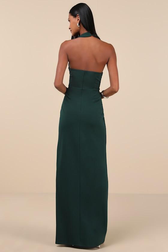 Unforgettable Composure Emerald Asymmetrical Halter Maxi Dress Product Image