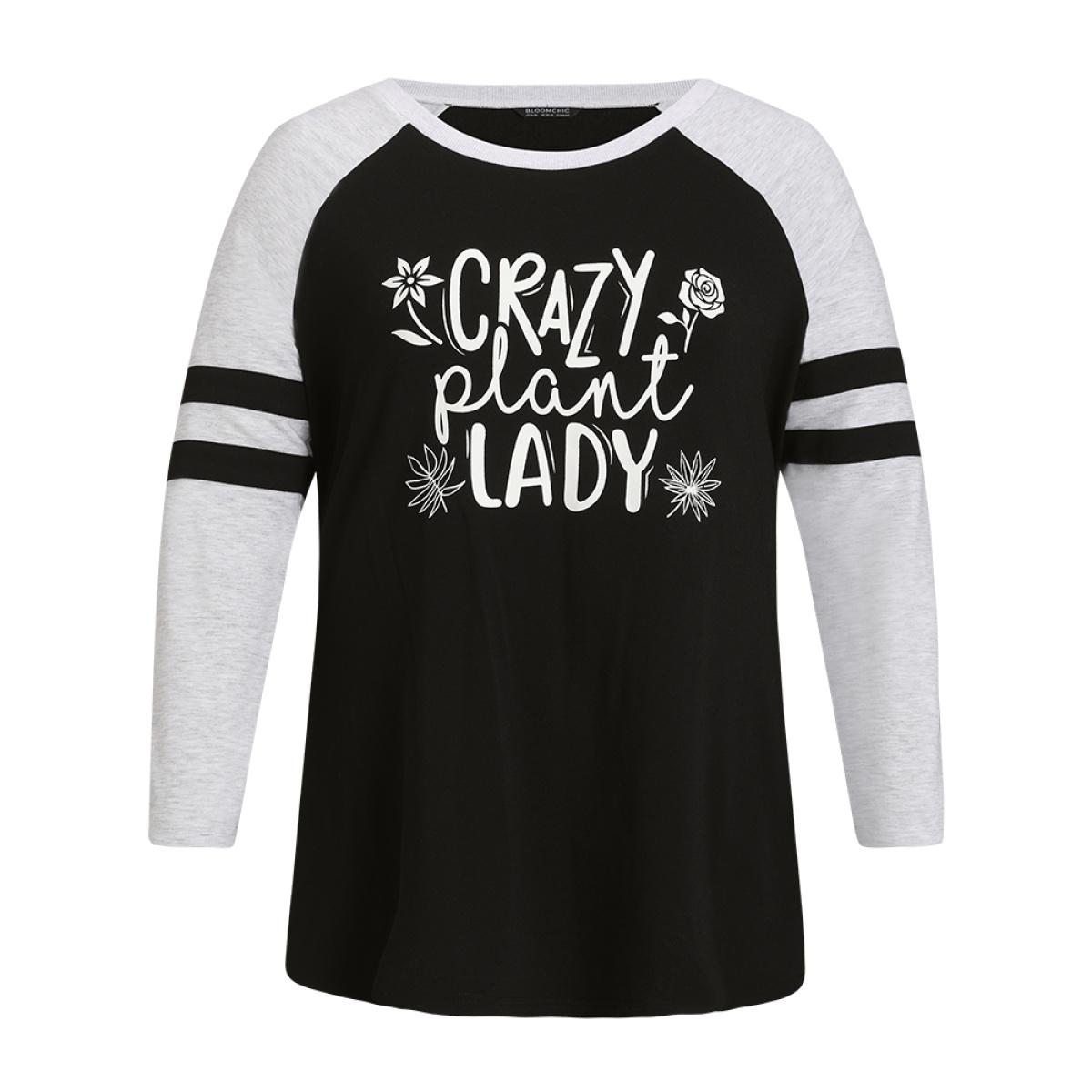 Plus Size Letter & Floral Print Striped Patchwork Raglan Sleeve Sweatshirt Women Multicolor Casual Contrast Dailywear Sweatshirts BloomChic 18-20/2X Product Image