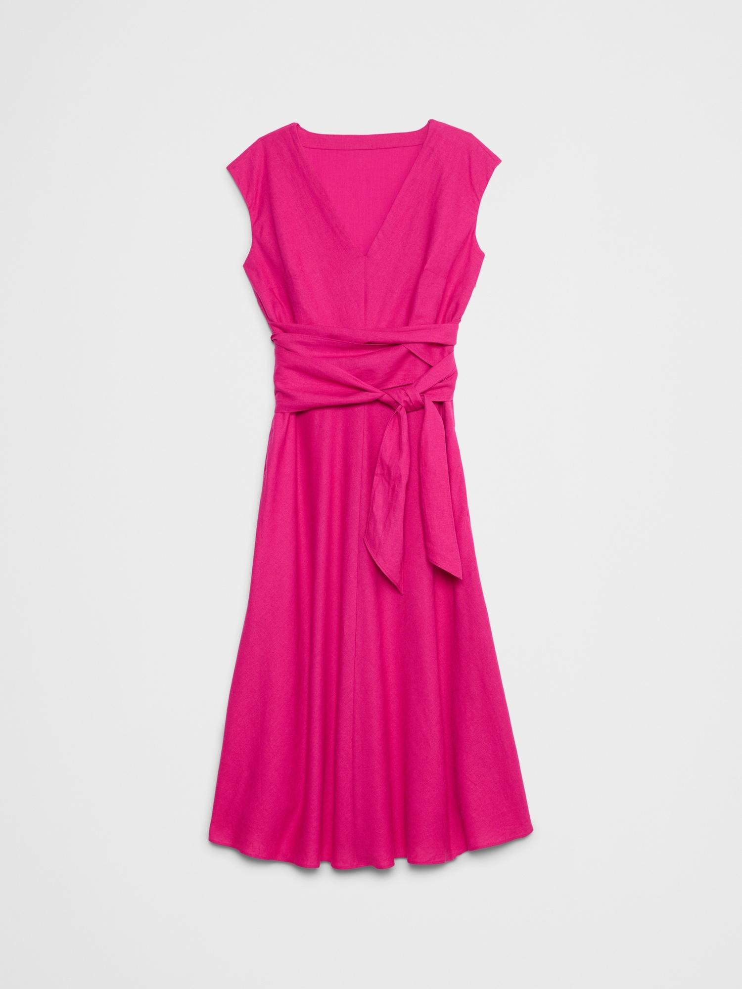 Linen-Blend Wrap Midi Dress Product Image