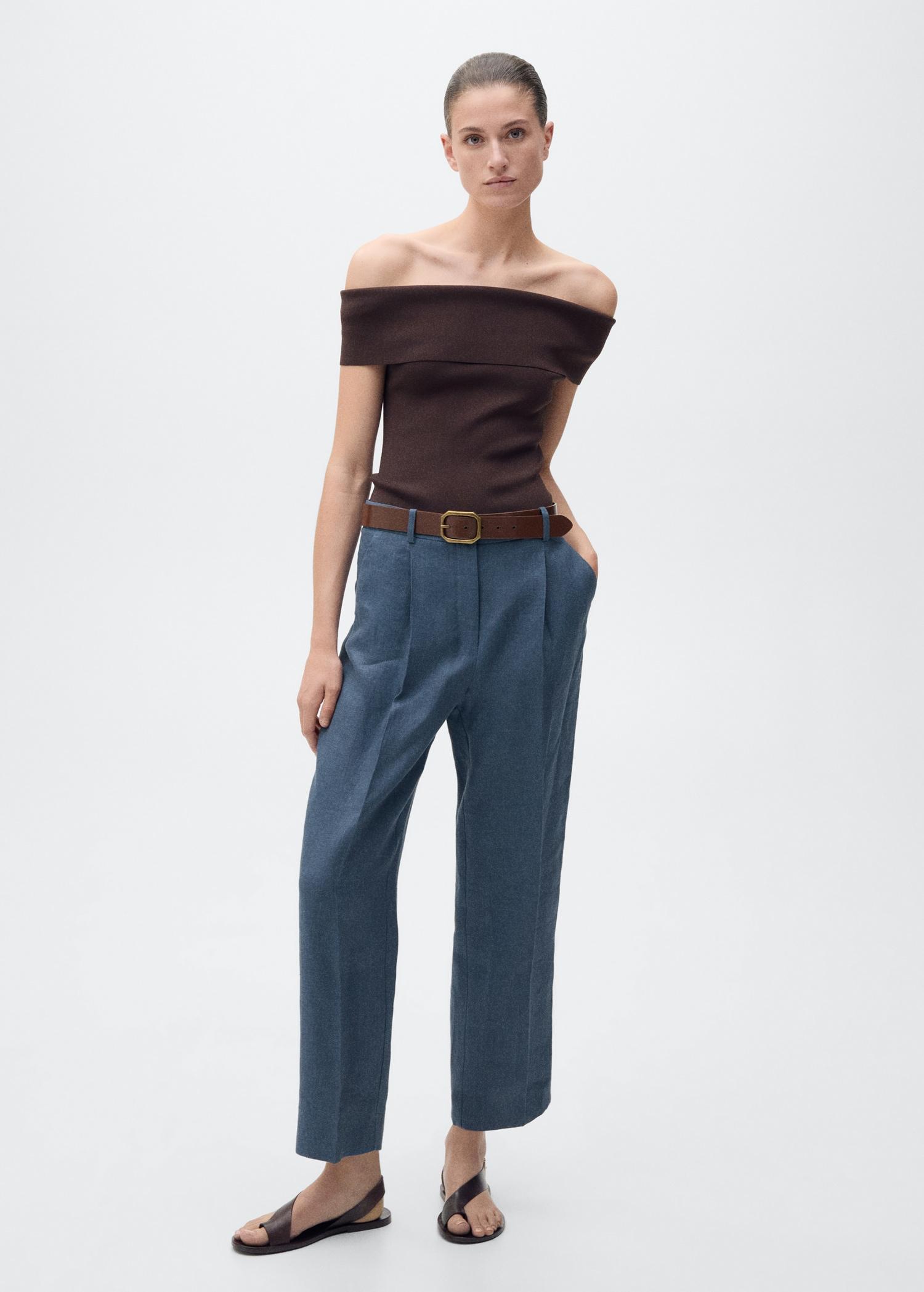 Pleated linen pants - Women | MANGO USA Product Image