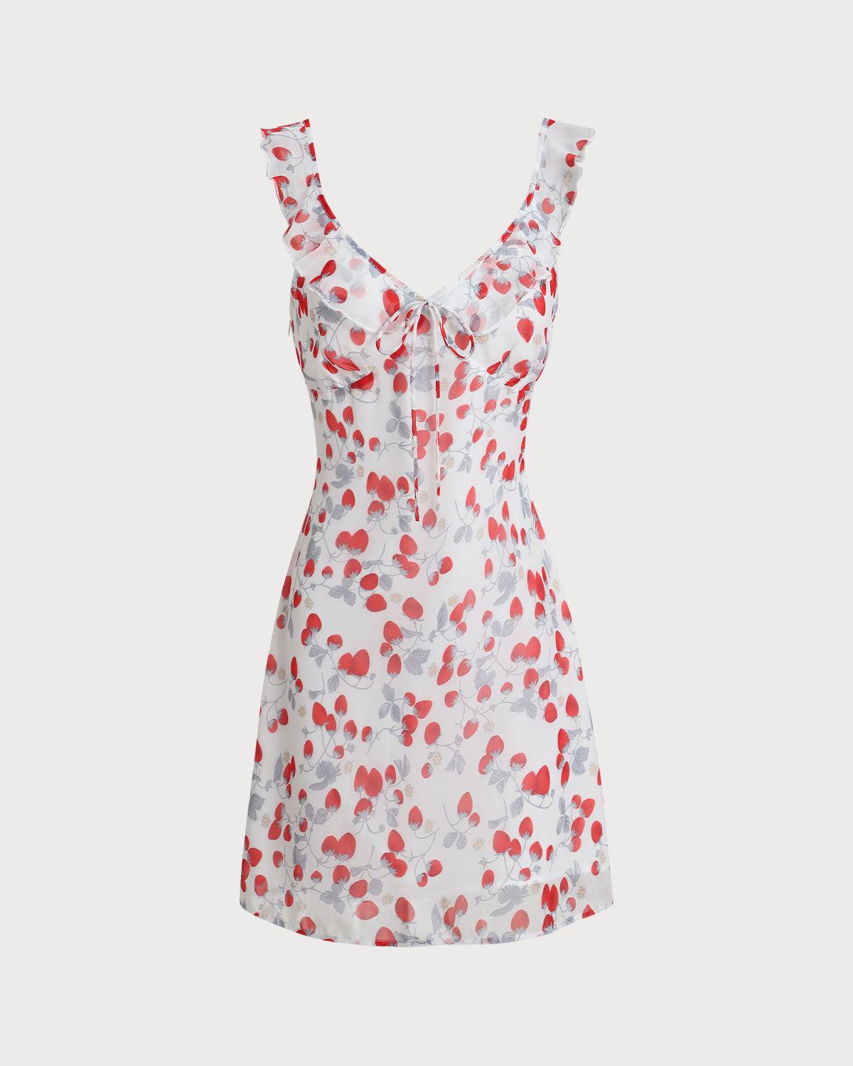 White Floral V Neck Ruffle Mini Dress Product Image