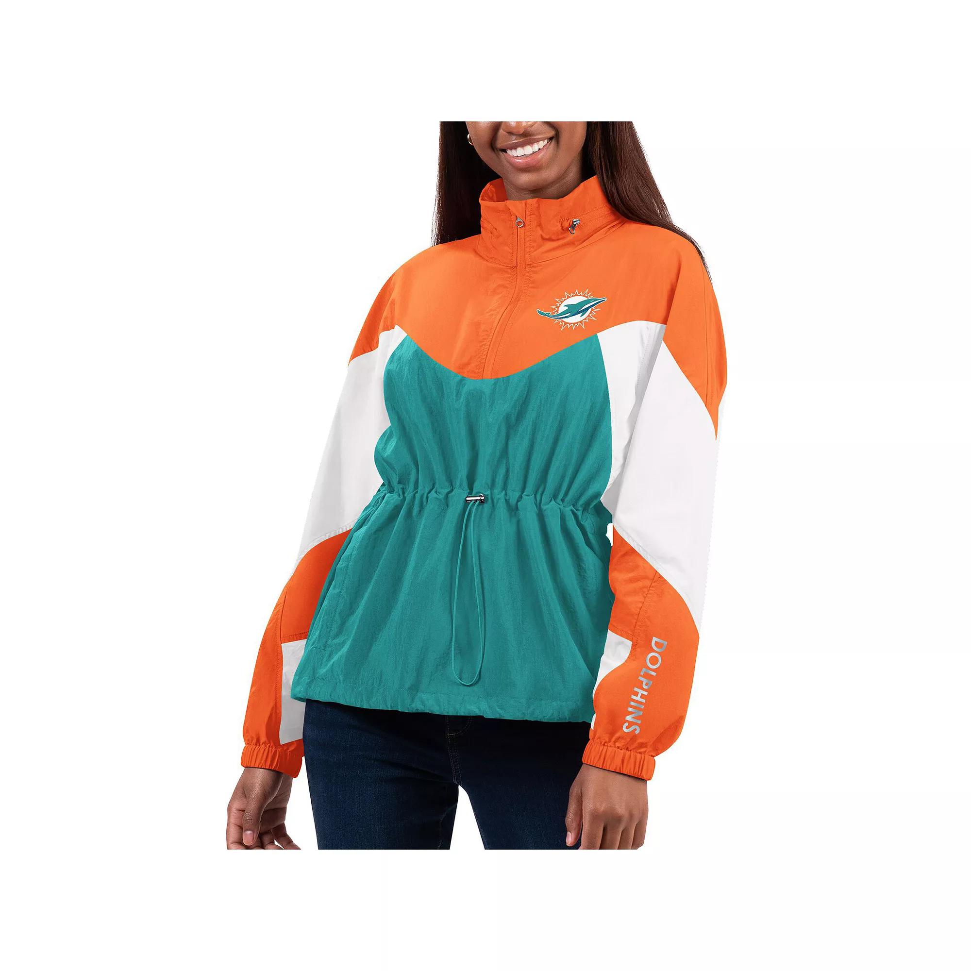 Women's G-III 4Her by Carl Banks Aqua/Orange Miami Dolphins Tie Breaker Lightweight Quarter-Zip Jacket, Size: XL, Turquoise A Product Image