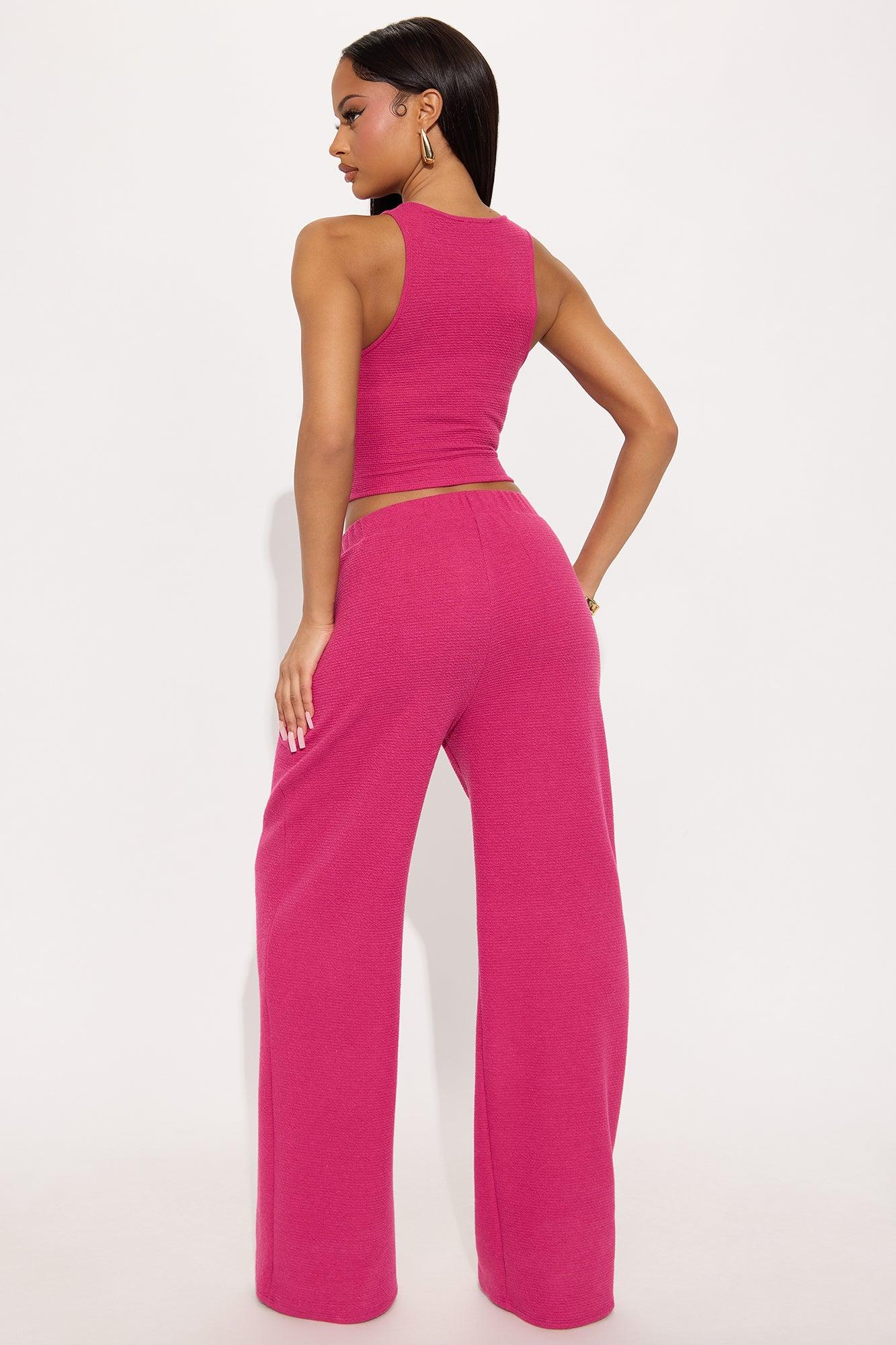 Alana Textured Wide Leg Pant Set - Magenta Female Product Image
