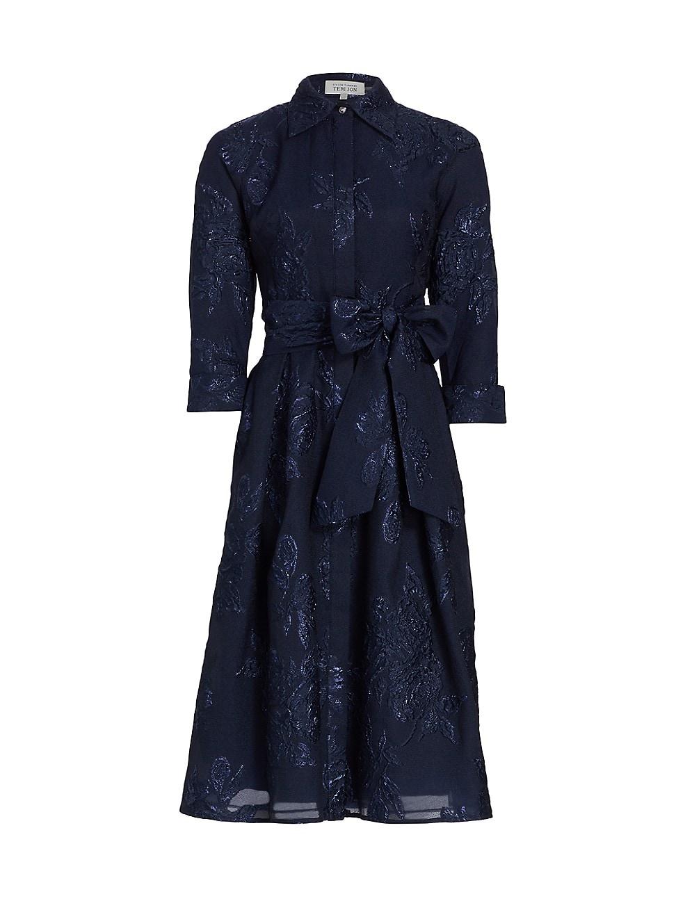 Metallic Jacquard Belted Shirtdress Product Image