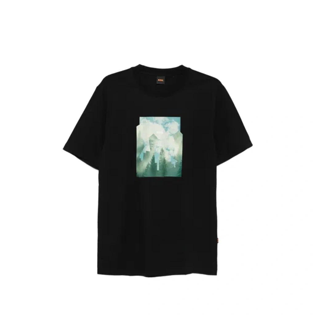 HUGO BOSS Printed-artwork T-shirt In Cotton Jersey In Black Product Image