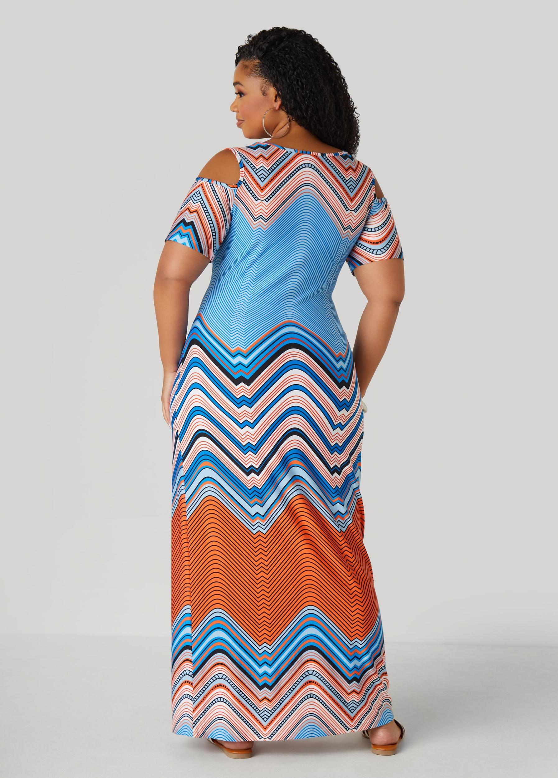 Cold Shoulder Zigzag Print Dress Product Image