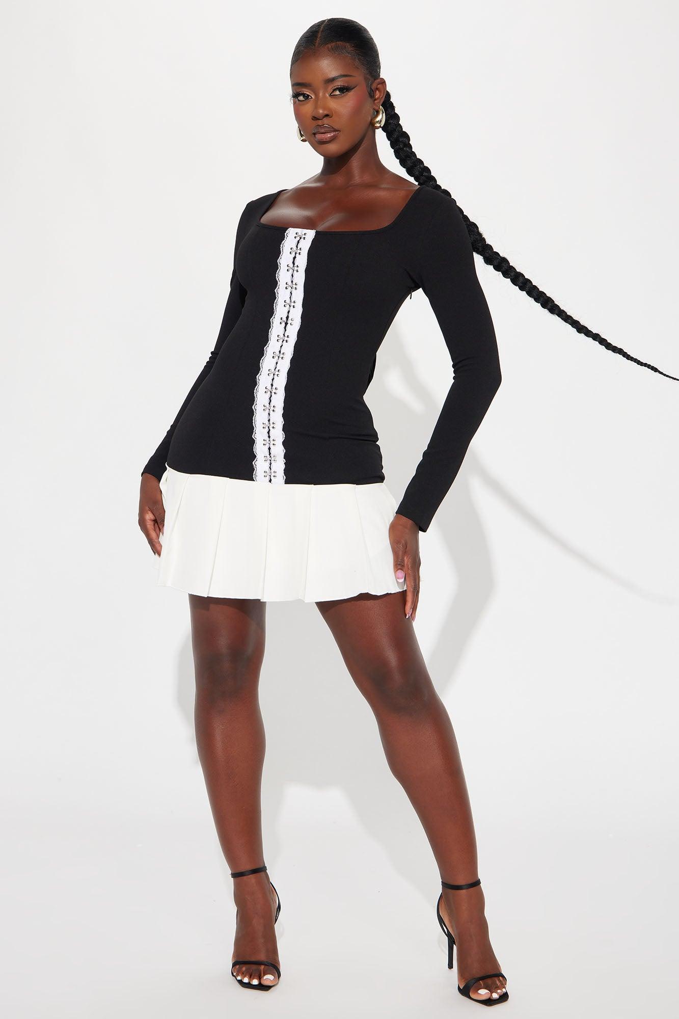 Preston Pleated Mini Dress - Black/White Product Image
