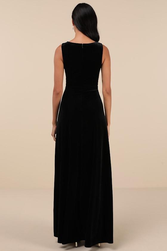Beautiful Night Black Velvet Sleeveless Maxi Dress Product Image
