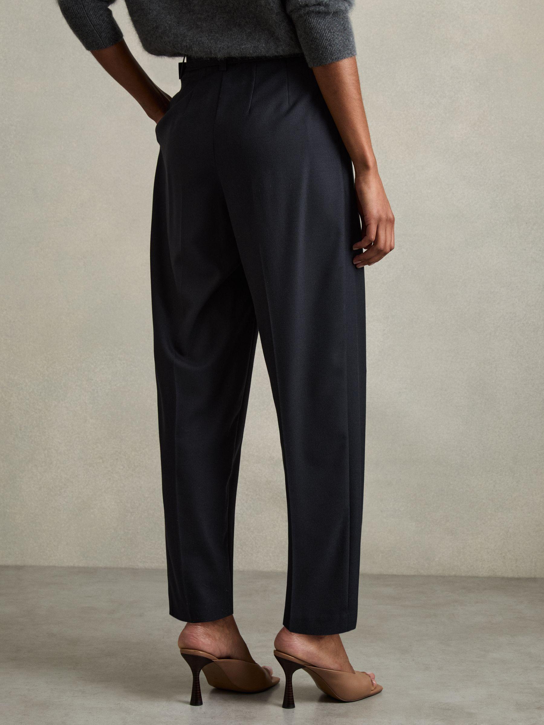 Tapered Belted Trousers in Navy Product Image