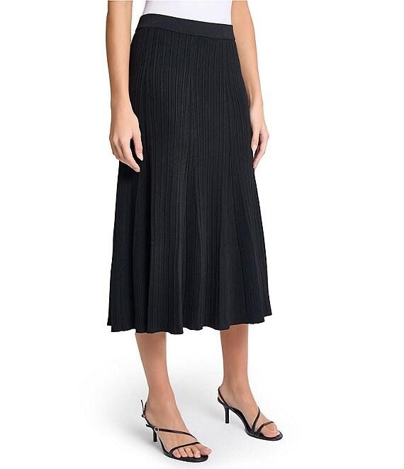 MISOOK Ribbed Knit Flared Pull-On Midi Skirt Product Image