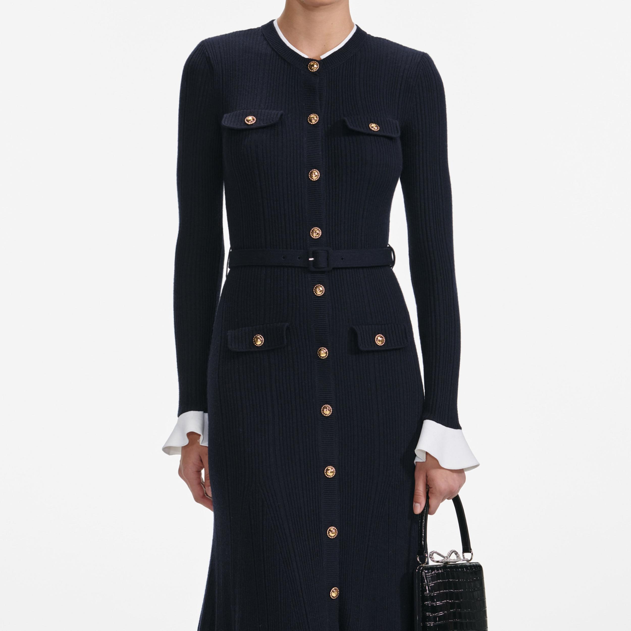 Navy Viscose Knit Midi Dress Product Image