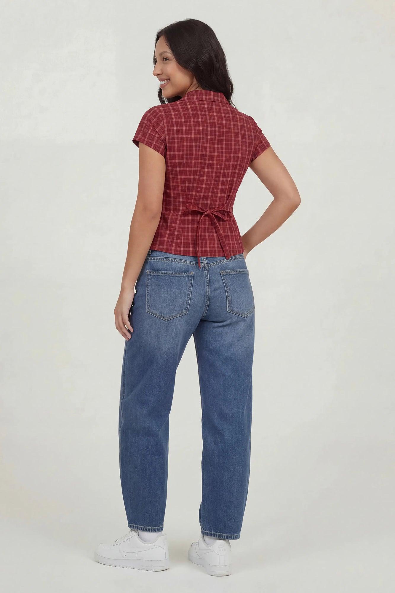 Tie Back Button-Up Short Sleeve Top Female Product Image