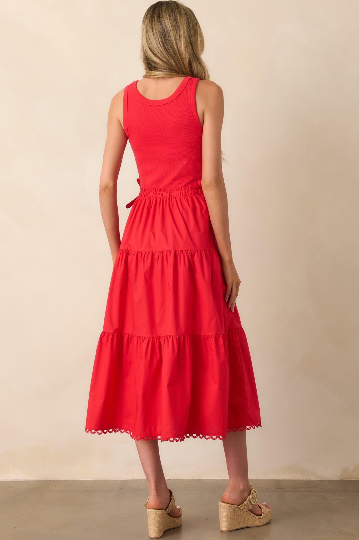 Always The Right Time Red Cotton Sleeveless Midi Dress Product Image