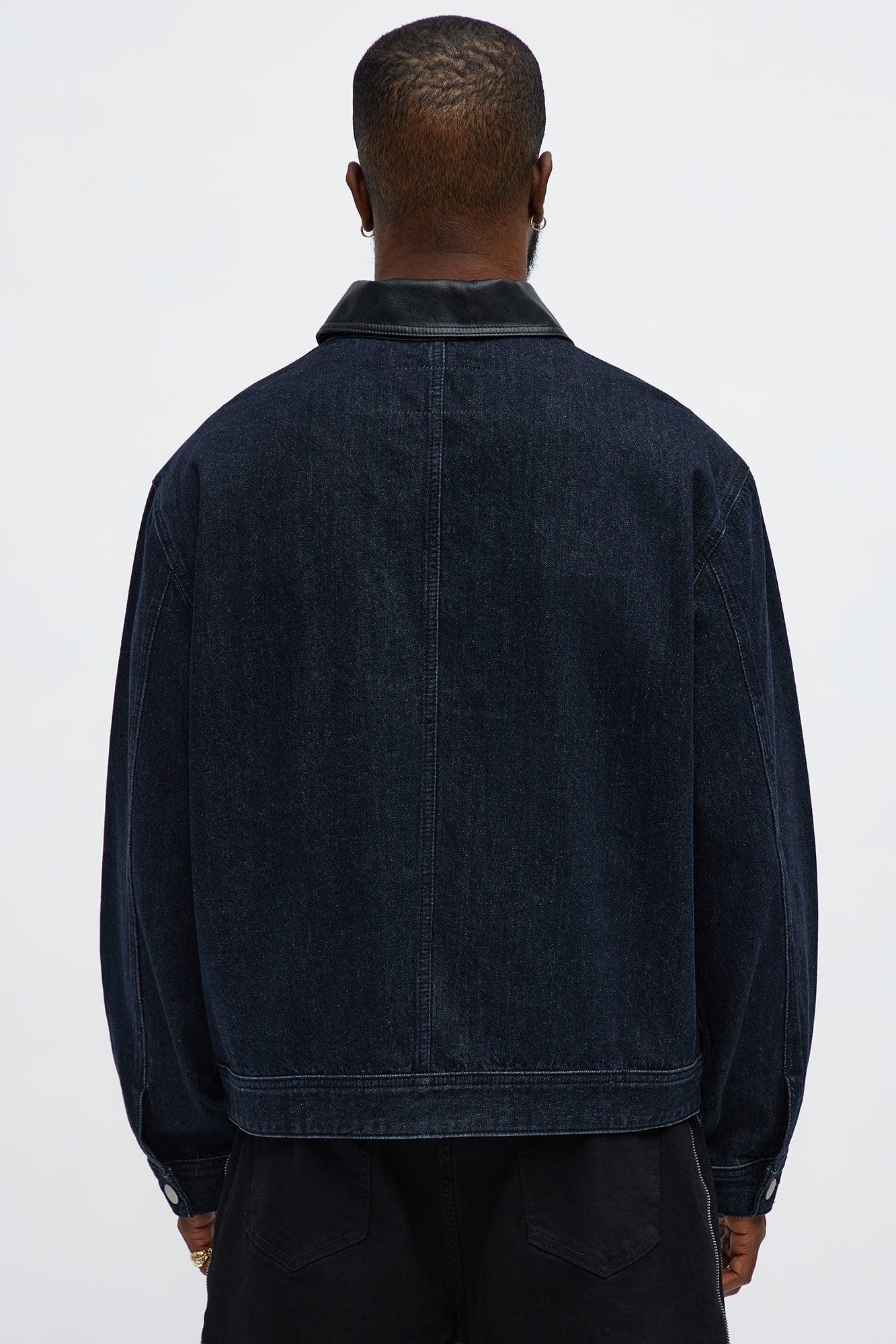 Contrast Collar Denim Jacket - Dark Denim Male Product Image