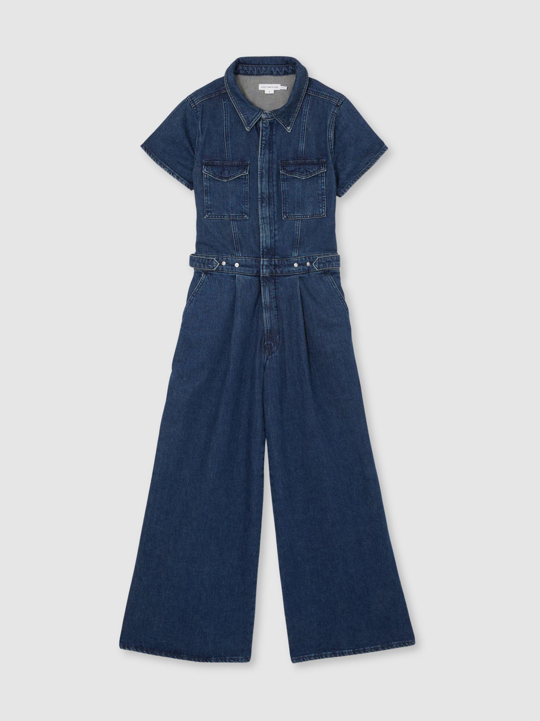 Good American Wide-Leg Denim Jumpsuit in Dark Indigo Product Image