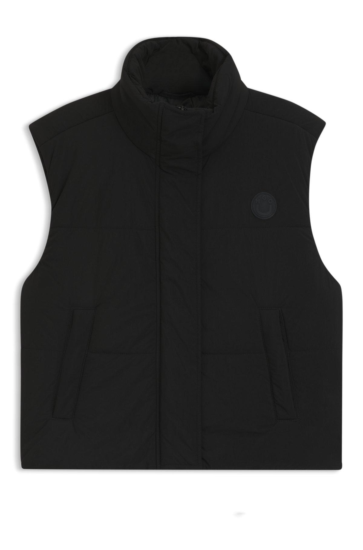 HUGO - Water-repellent gilet with silicone HUGO badge - Black Product Image