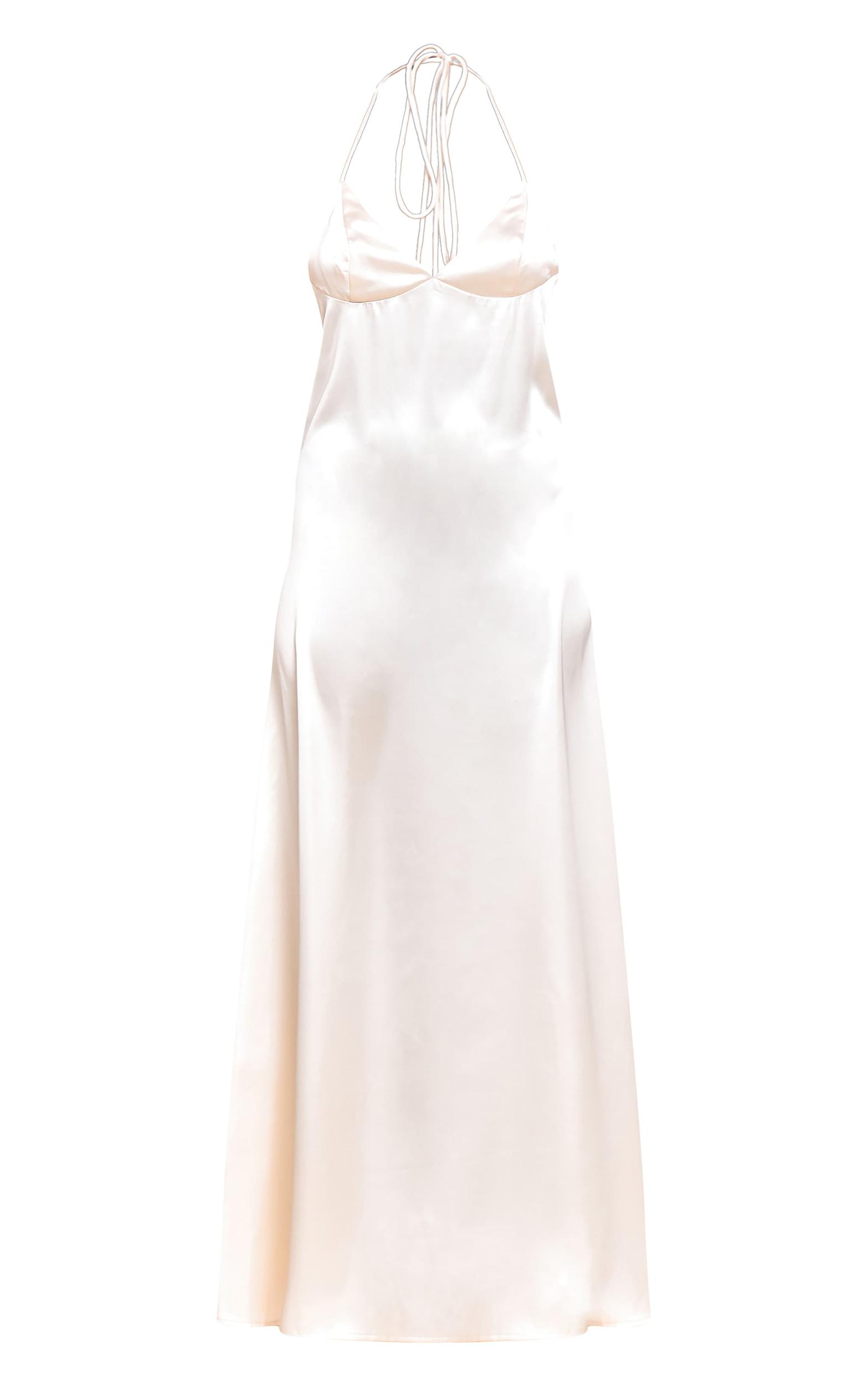  Natural Satin Lace Up Back Maxi Slip Dress Product Image