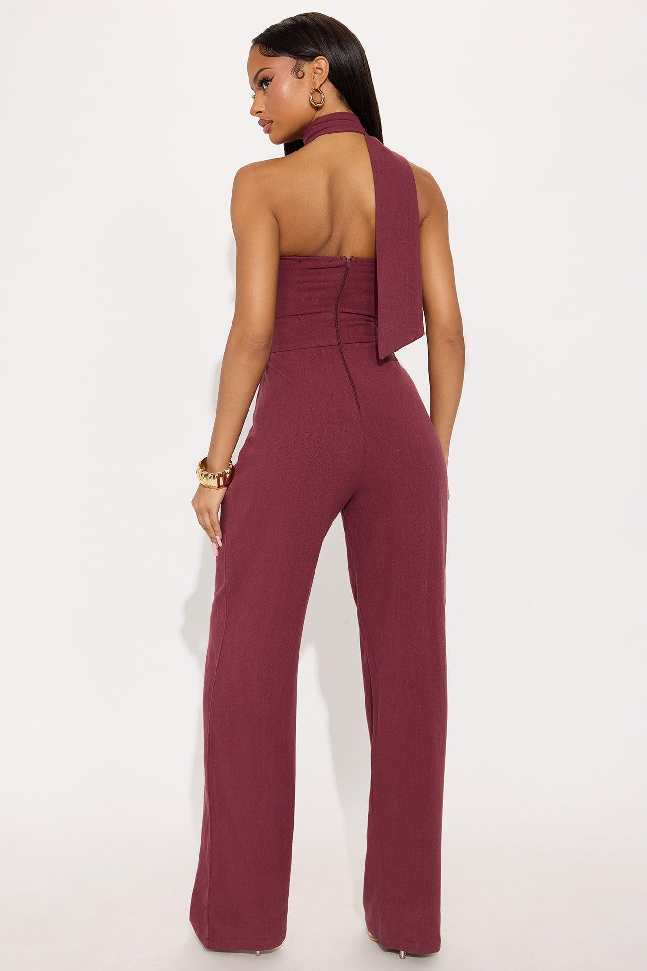 Fatima Linen Corset Jumpsuit - Wine Female Product Image