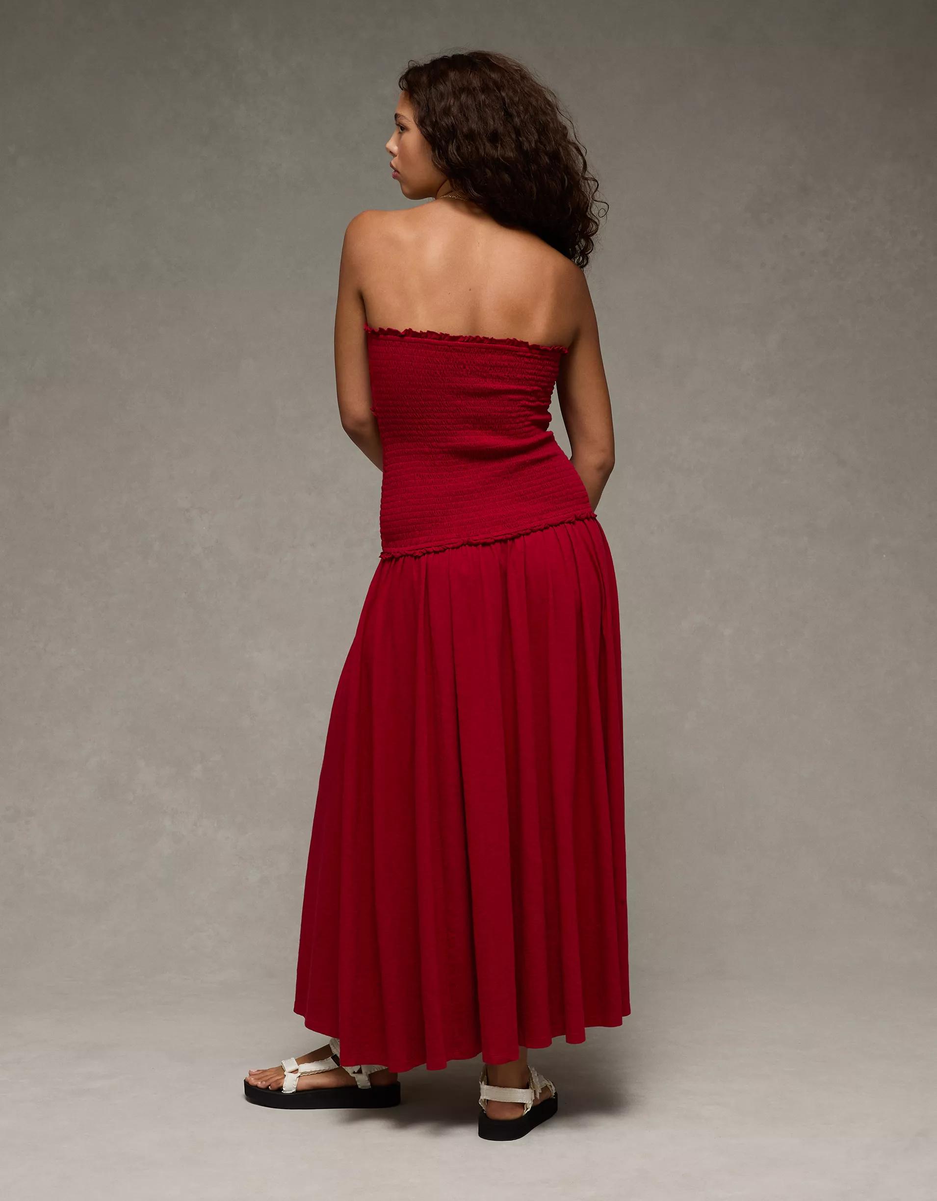 AE Sunchaser Knit Smocked Drop Waist Midi Dress Product Image