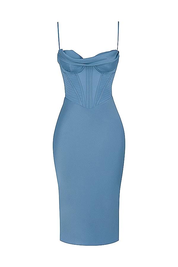 Myrna  aegean blue corset midi dress Product Image