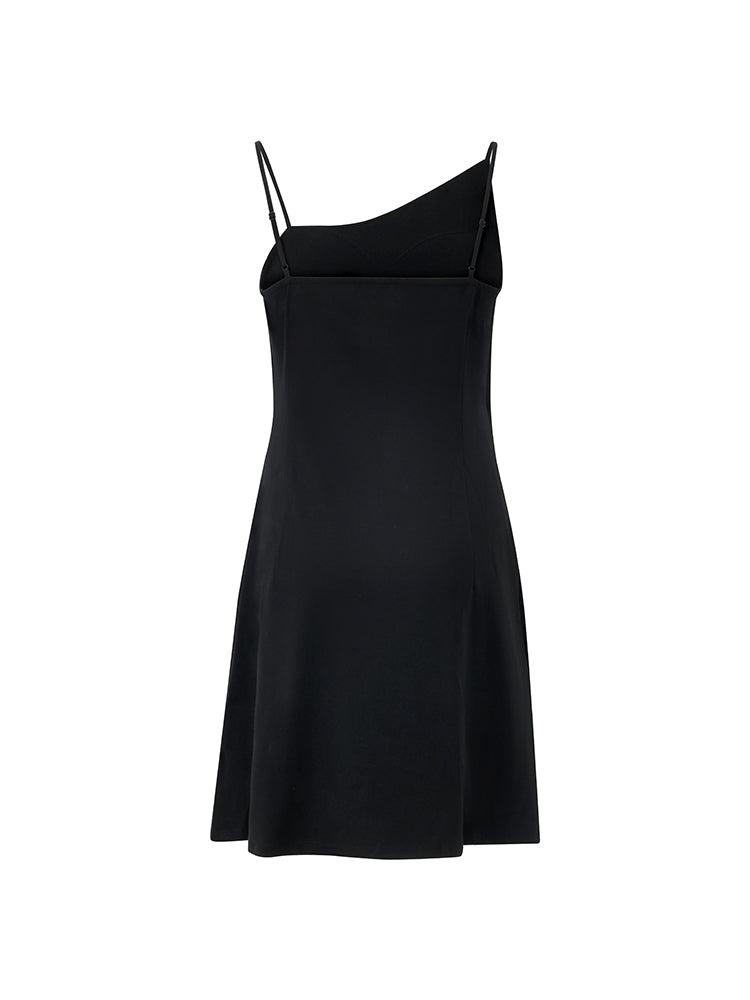 Asymmetrical Slim Spaghetti Strap Dress With Detachable Chest Pads Product Image