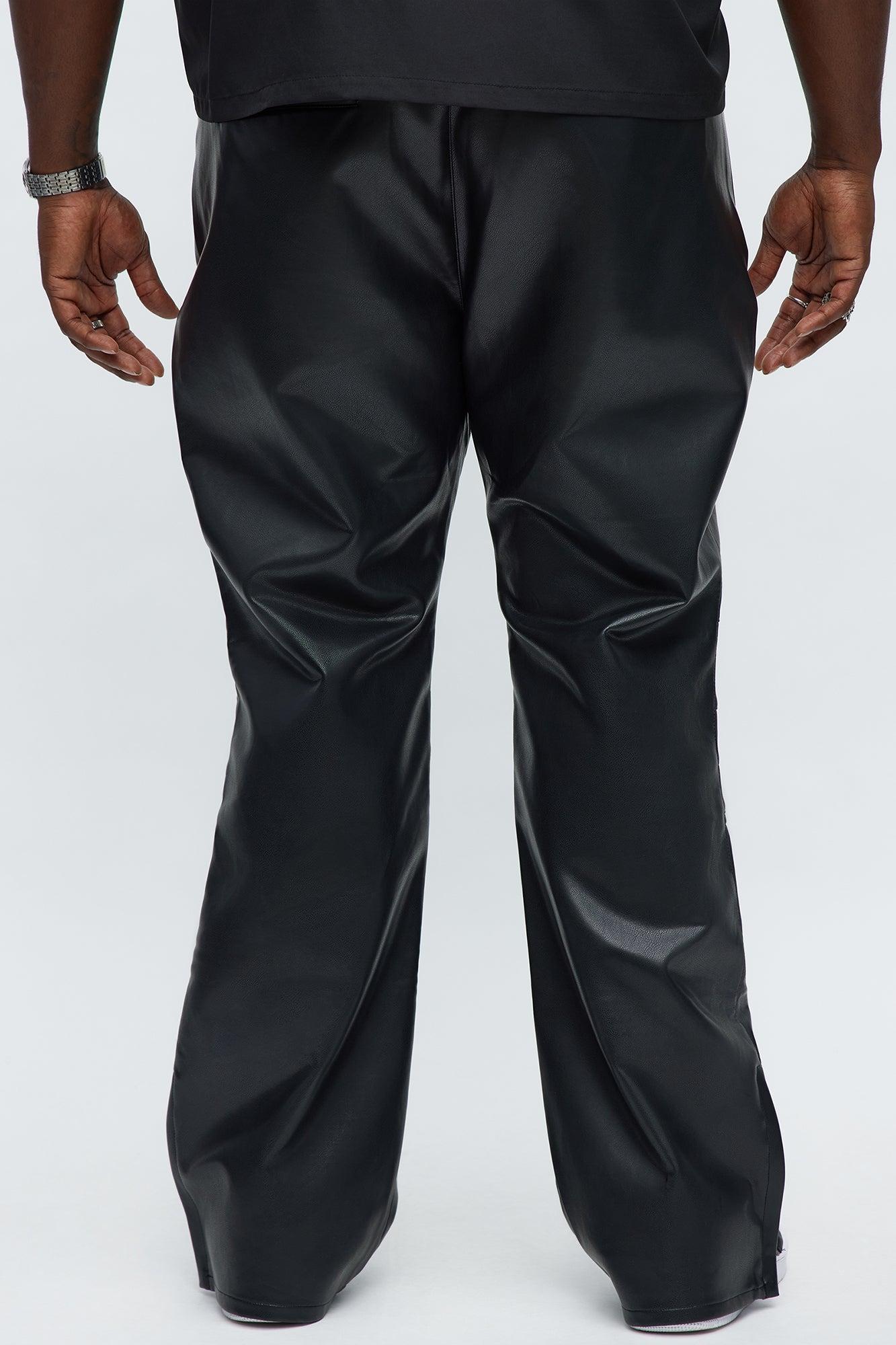 Slim Flare Zipper Pocket Faux Leather Pants - Black Male Product Image
