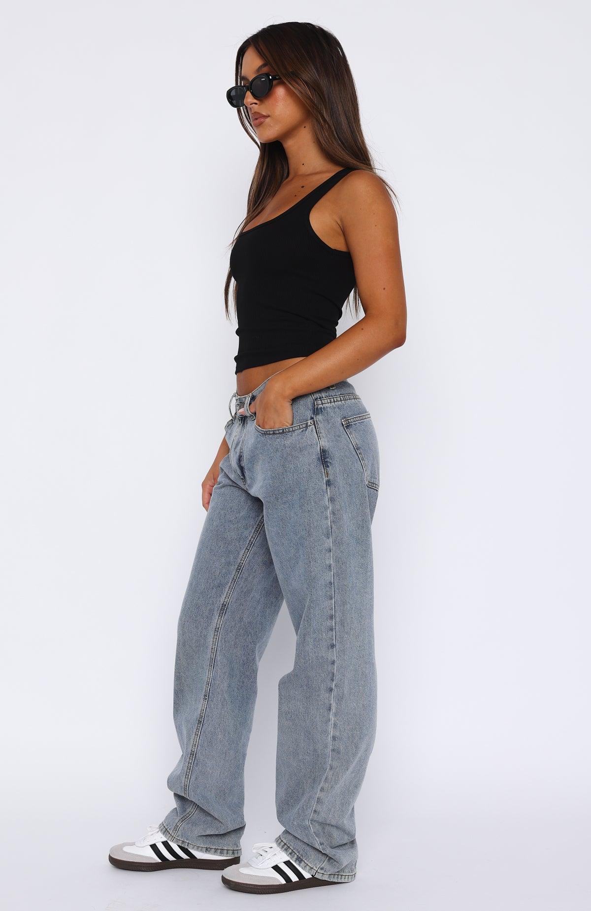 Fashion Society Mid Rise Straight Leg Jeans Blue Wash Product Image