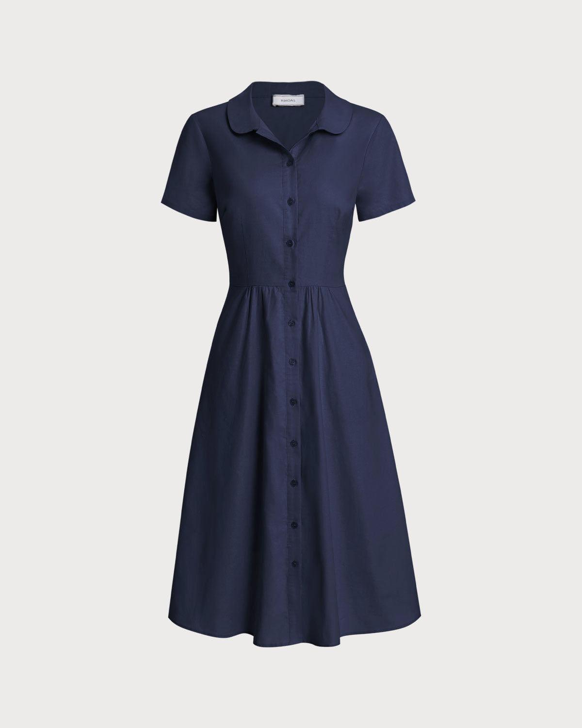 Navy Pocket Short Sleeve Midi Dress Product Image