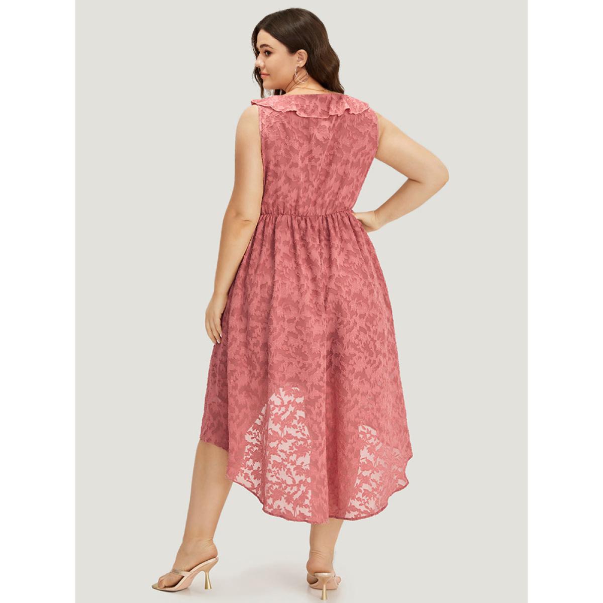 Plus Size Plain Ruffle Trim Pocket Tie Neck Lace Up Dress DustyPink Women Elegant Lined Tie Neck Sleeveless Curvy Midi Dress BloomChic 30/6X Product Image