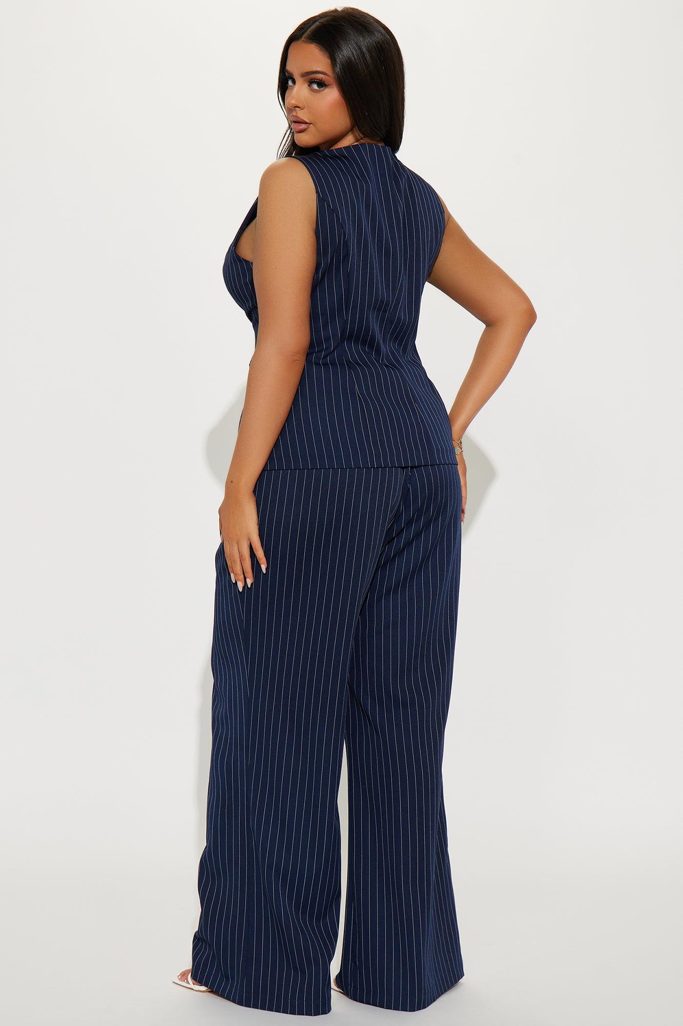Stephanie Pinstripe Vest Pant Set - Navy Product Image