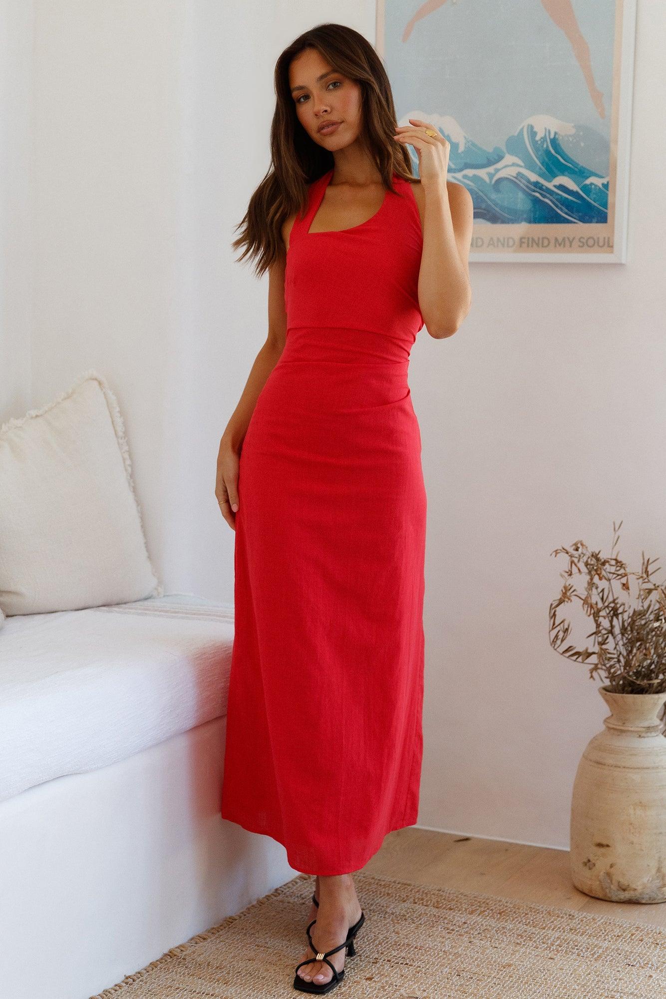 Scarlet Hues Halter Maxi Dress Red Product Image