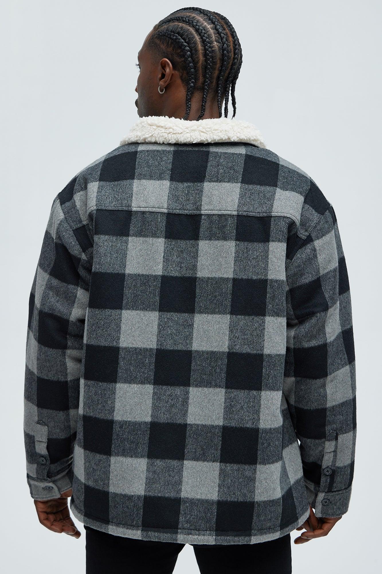 Sherpa Flannel Shacket - Black/Grey Product Image