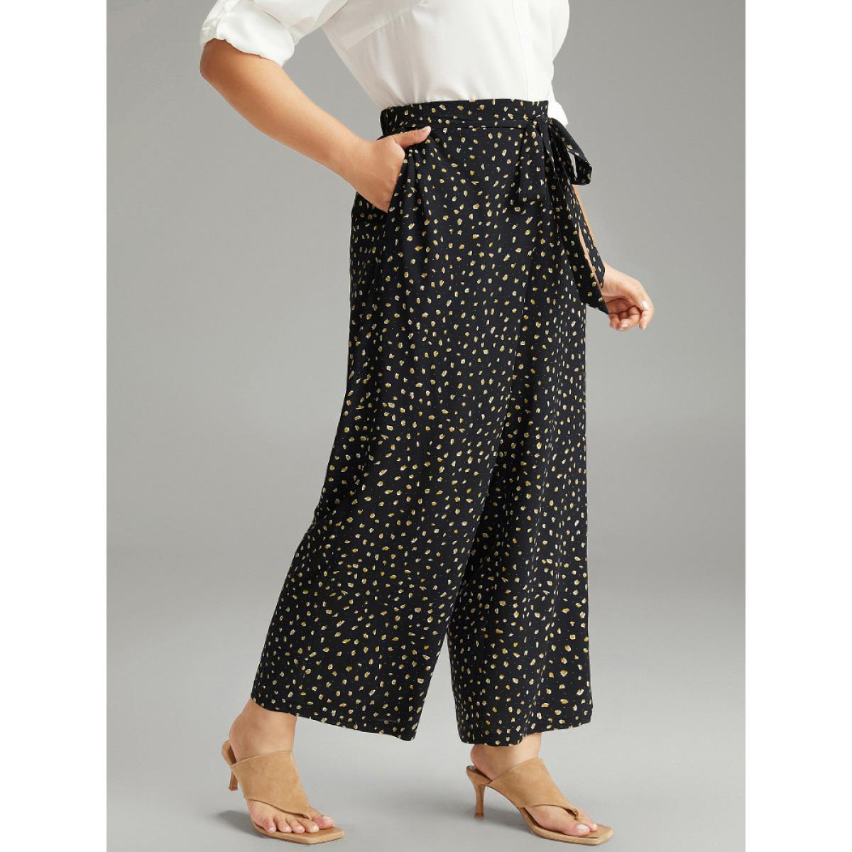 Plus Size Leopard Print Ties Straight Leg Pants Women Black Casual Straight Leg High Rise Everyday Pants BloomChic 26/4X Product Image