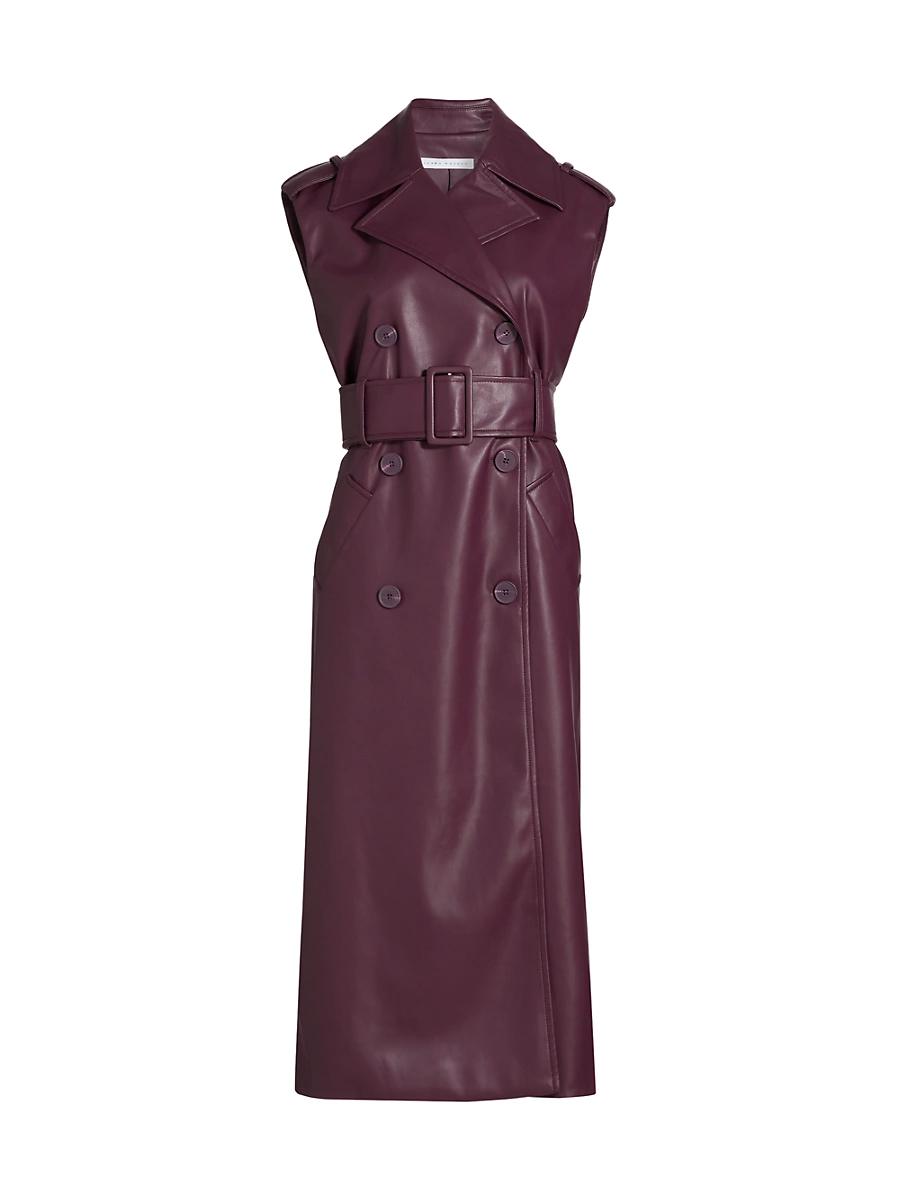 Womens Faux Leather Sleeveless Trench Coat Product Image