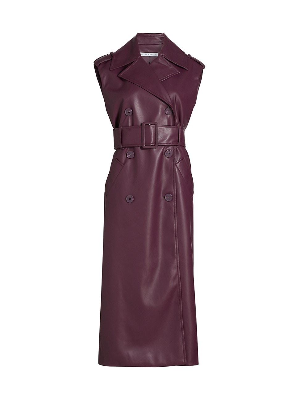 Womens Faux Leather Sleeveless Trench Coat Product Image