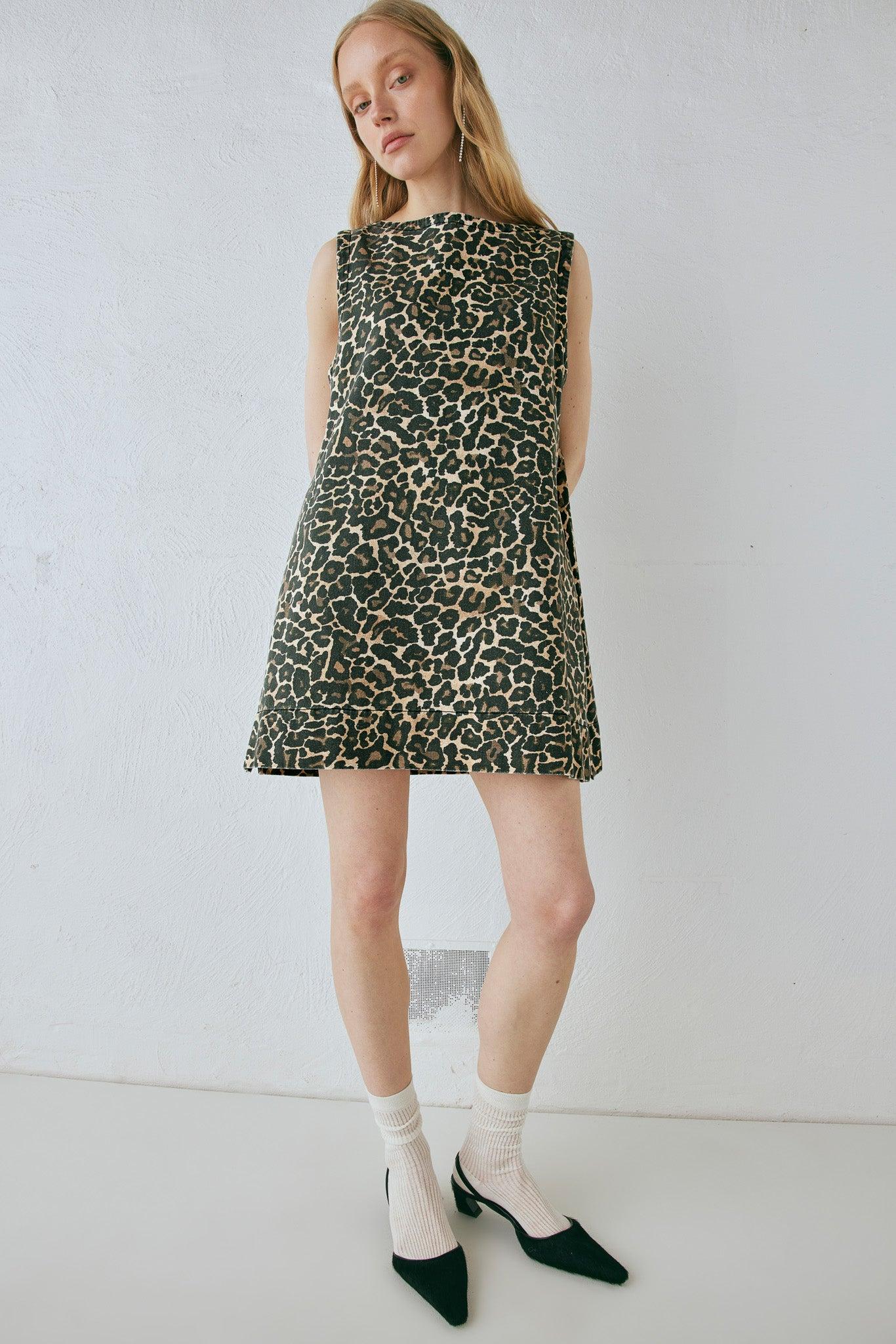 Zia Denim Mini Dress Leopard Product Image
