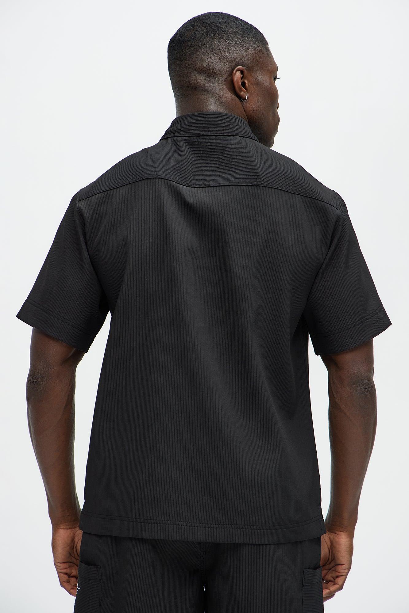 Saint Embroidered Short Sleeve Button Up - Black Product Image