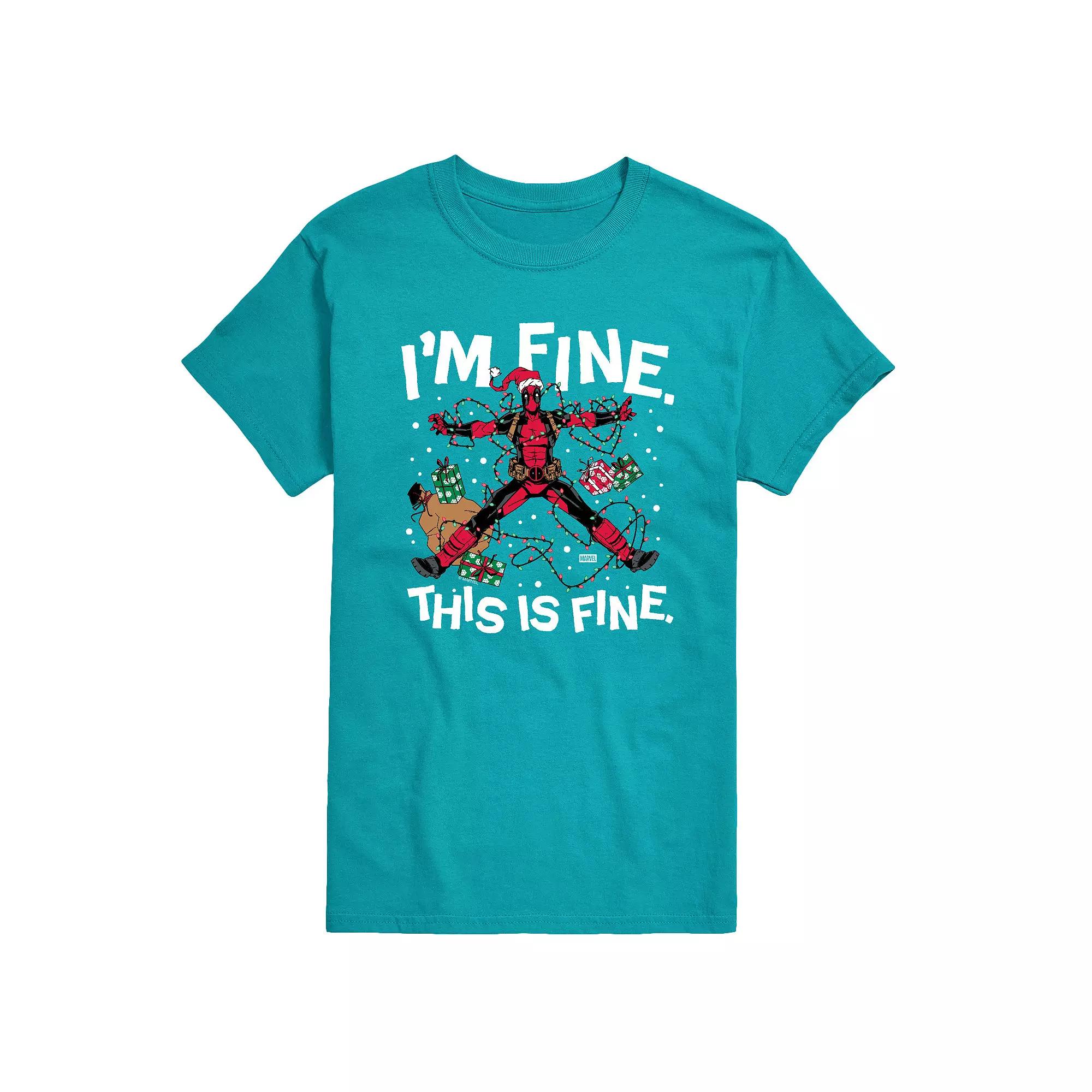 Big & Tall Marvel Deadpool I'm Fine This Is Fine Christmas Graphic Tee, Men's,  Product Image