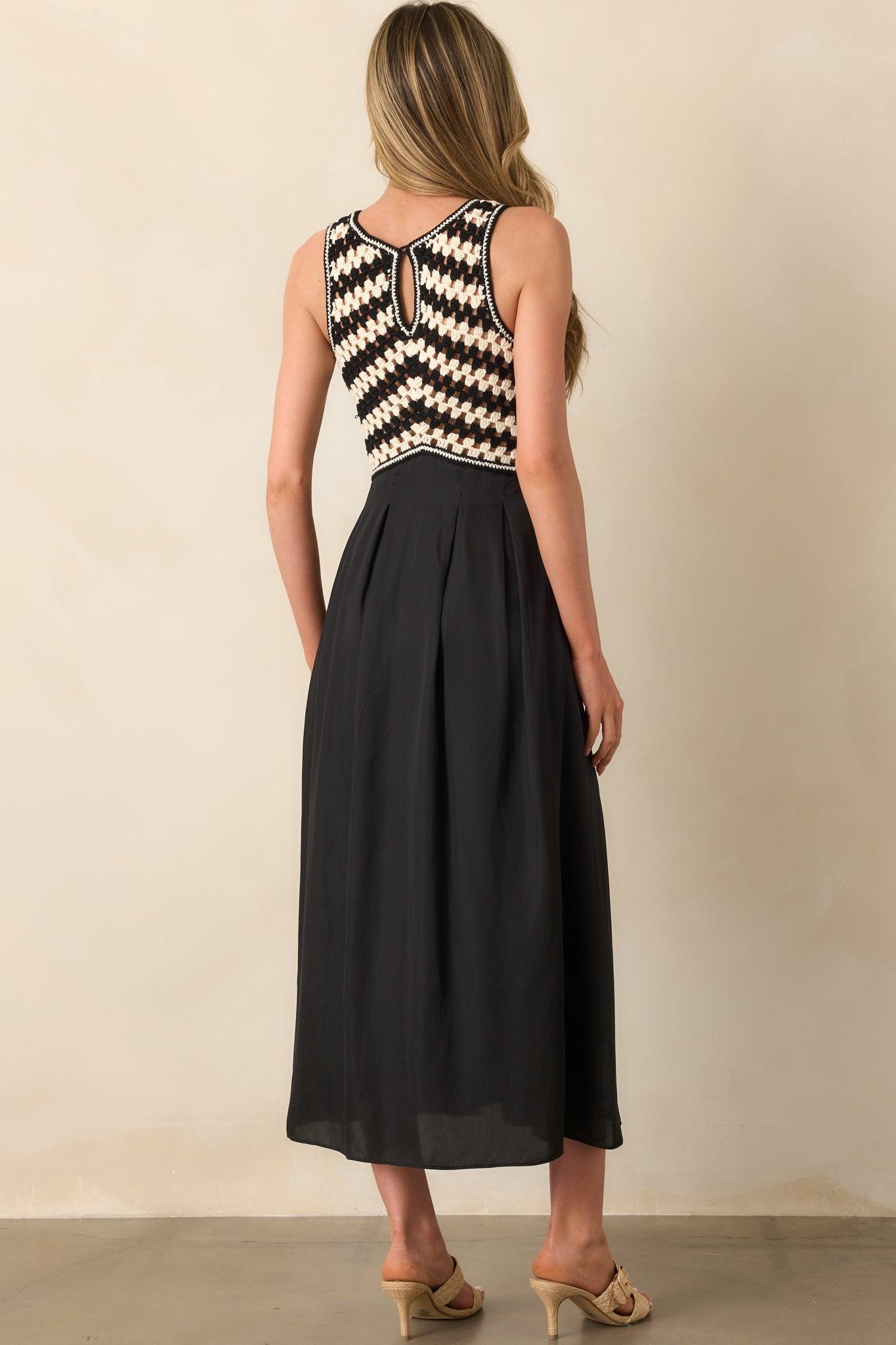 At This Point Black Diagonal Stripe Cotton Crochet Maxi Dress Product Image