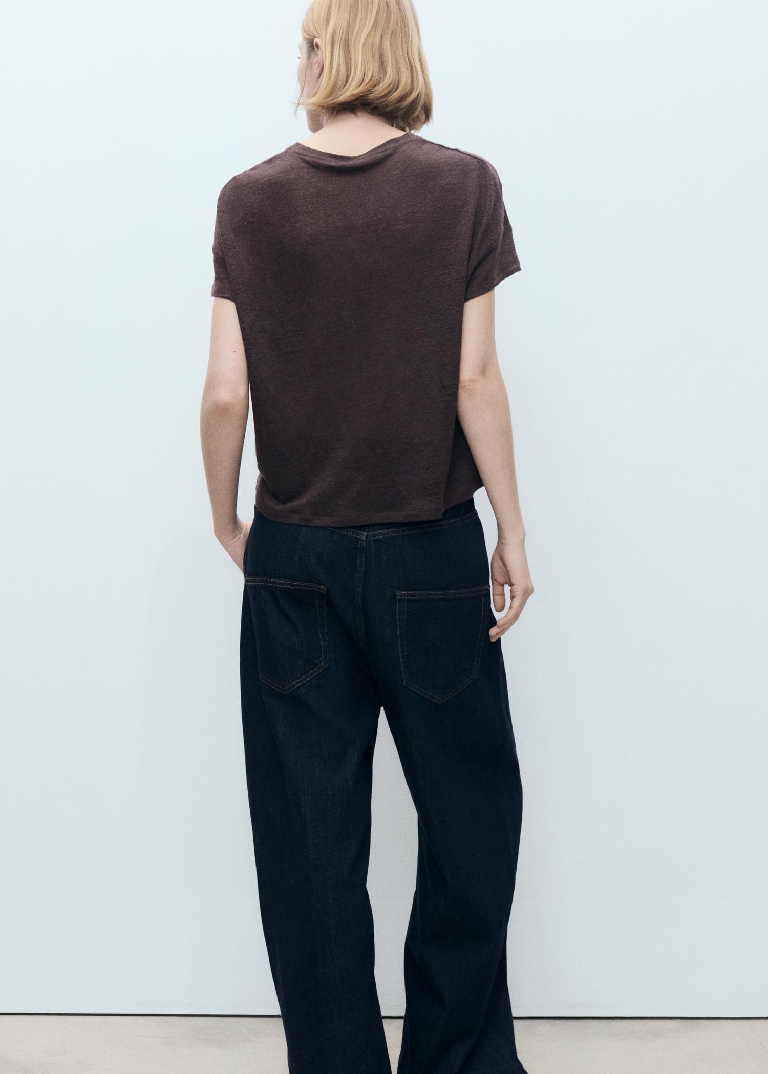 Short-sleeved linen t-shirt - Women | MANGO USA Product Image