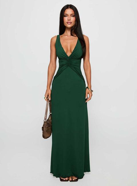 Frederica Plunge Maxi Dress Forest Green Product Image