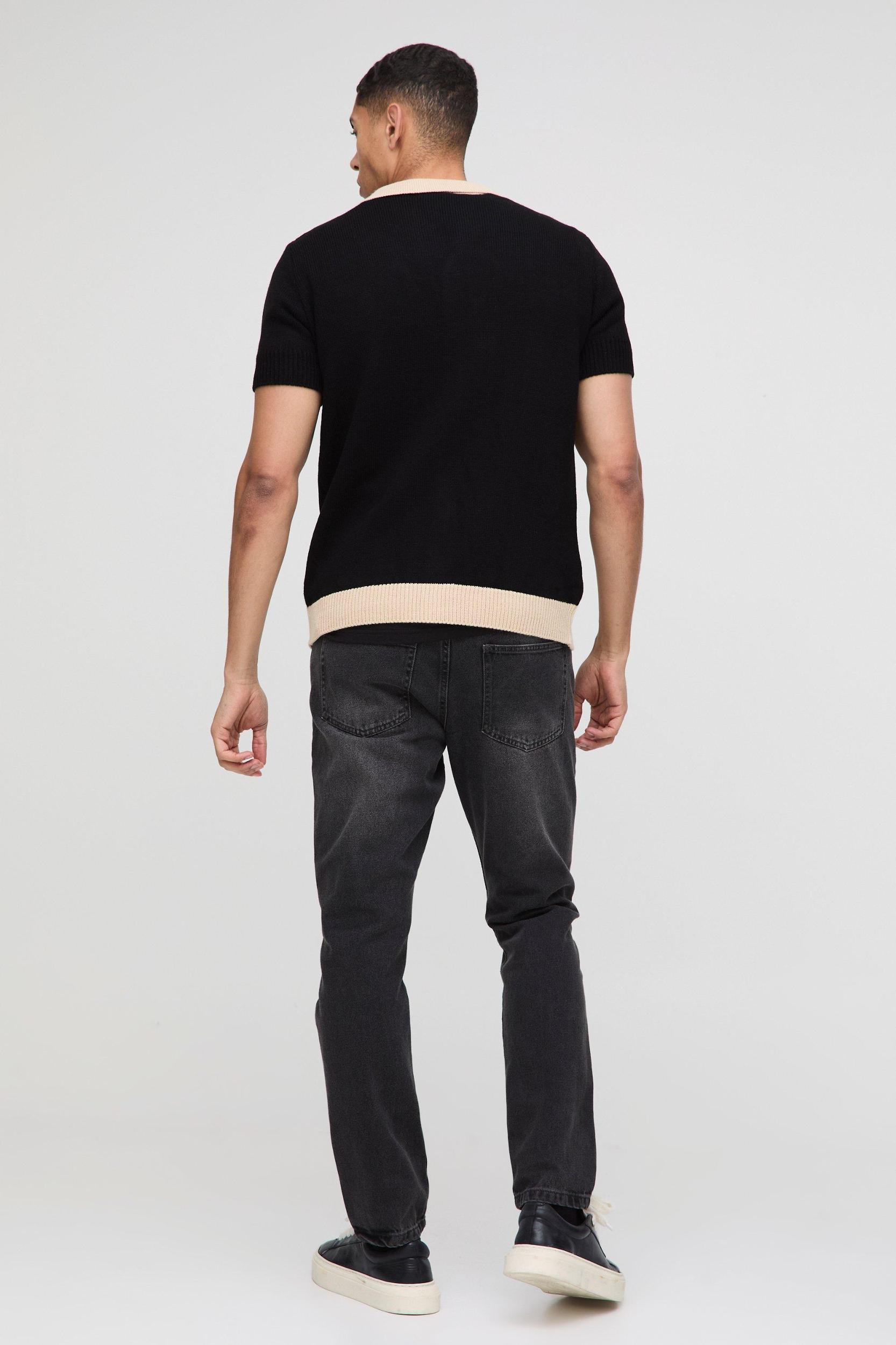 Relaxed Open Stitch Panel Stripe Knitted Shirt | boohooMAN USA Product Image