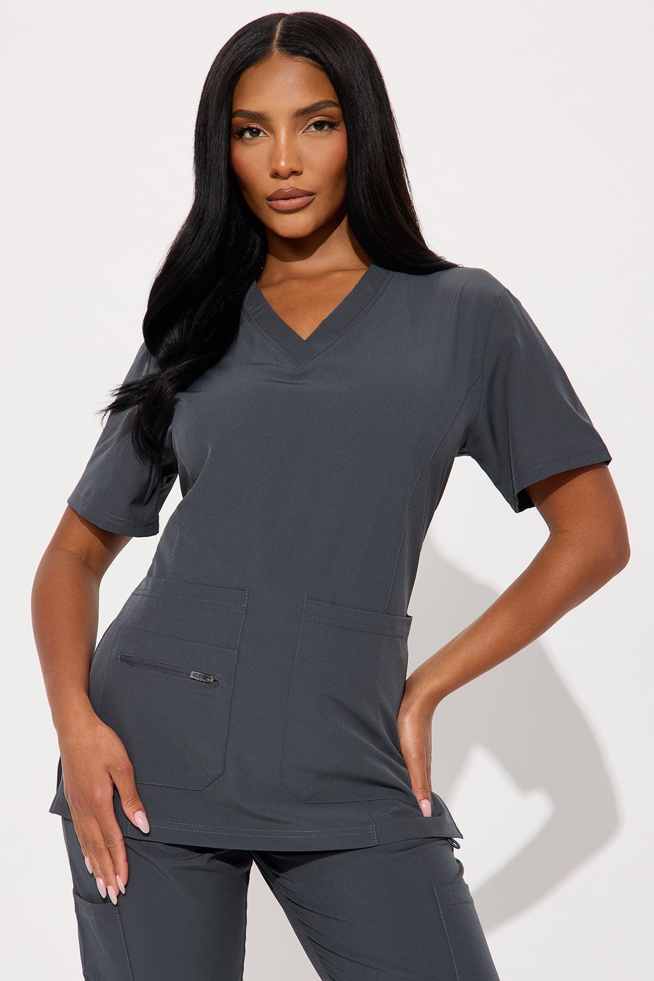 Essential 4 Way Stretch Scrub Uniform Jogger Set - Charcoal Female Product Image