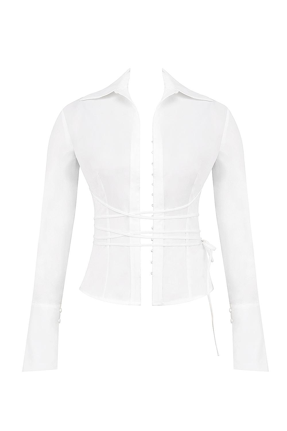 Moren  white fitted cotton tie front shirt - sale Product Image