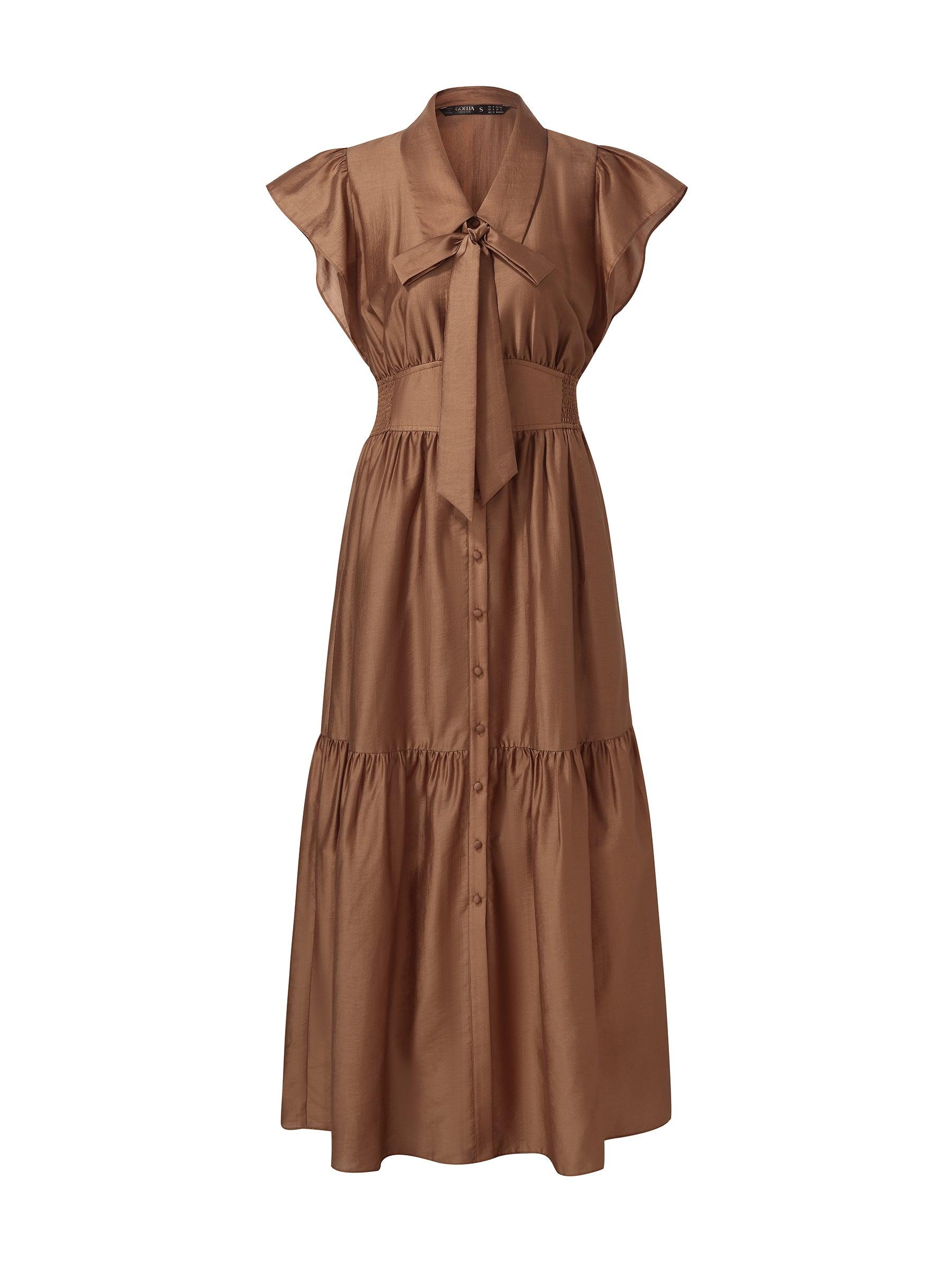 Tencel Blend Women Ruffle Cap Sleeve Maxi Dress With Sash Product Image