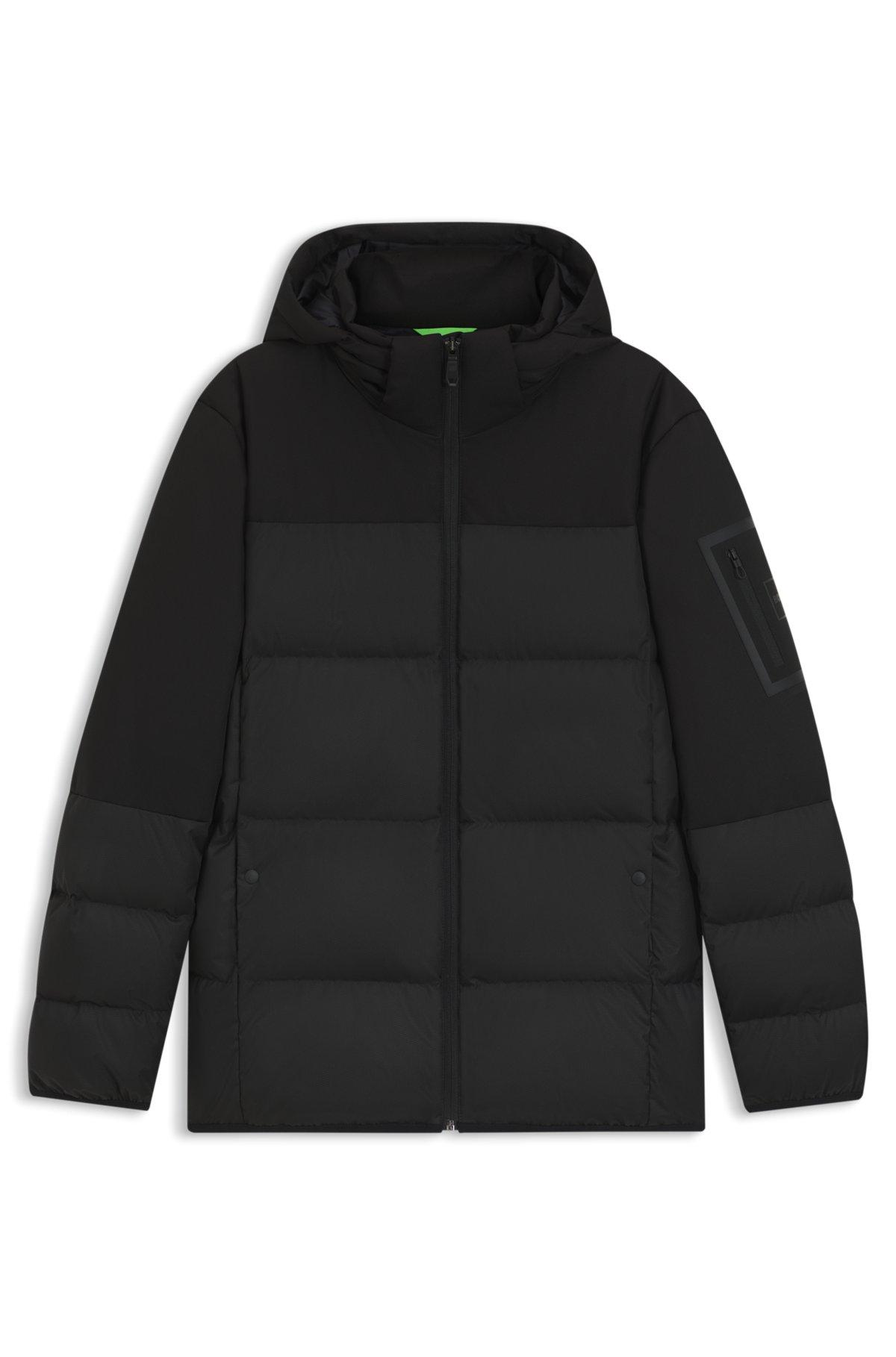 Water-repellent down jacket with detachable hood and sleeves Product Image